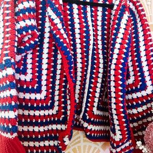 Red, White, and Blue Crochet Cardigan